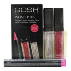 GOSH Wonder Lips Confezione Regalo 2.5ml Lip Marker Di Lunga Durata - 002 Pink + 2 X 6 Ml Light'n Shine Lip Glaze - 01 & 08