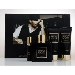 Simply Gold Homme Confezione Regalo 100 Ml EDT + 100 Ml Balsamo Dopobarba + 100 Ml Shampoo & Bagnoschiuma + 15 Ml Spray Da Borsetta