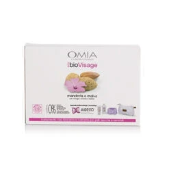 Omia - Cofanetto Ecobio Visage Beauty Routine Mandorla E Malva - Crema Viso 75 Ml + Detergente Viso 200 Ml + Fascia Per Capelli + Beauty Case