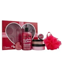 I Love... A Big Box Of Love Raspberry & Blackberry Confezione Regalo 500 Ml Bagnoschiuma + 100 Ml Sugar Scrub + 100 Ml Burro Corpo + 10 Ml Balsamo Labbra + 60 G Sapone + Spugna