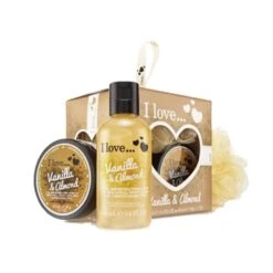 I Love... The Mini Box Of Love Vanilla & Almond Confezione Regalo 100 Ml Crema Da Bagno & Doccia + 50 Ml Burro Corpo + Spugna Da Bagno