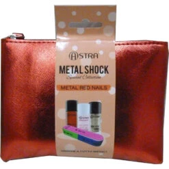 Astra MakeUp Confezione Metal Shock 2 Smalti Rosso Oro Base Lima Buffer Pochette