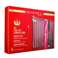 Rimmel KIT LIVE THE LONDON LOOK Pochette + Mascara Wonderfully Real + Matita Occhi + Rossetto Lasting Finish