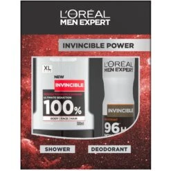 L'Oreal Men Expert Invincible Power Confezione Regalo 300 Ml Gel Doccia + 150 Ml Deodorante Spray Uomo