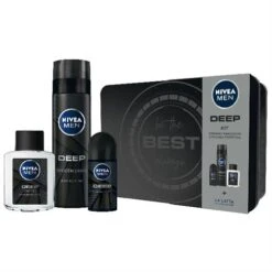 NIVEA FOR MEN DEEP KIT BE THE BEST COFANETTO REGALO DEODORANTE ROLL-ON SUPERBLACK 50ml + DOPOBARBA 100ml + SCHIUMA DA BARBA 200ml