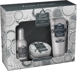 TESORI D'ORIENTE KIT CONFEZIONE REGALO PROFUMO AROMATICO 100 ML + CREMA DOCCIA AROMATICA + CANDELA PROFUMATA VARIE FRAGRANZE