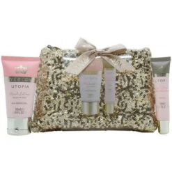 Style Grace Set Regalo Donna UTOPIA Borsa Glitter Crema Mani Idratante 50ML+ Lucidalabbra 10ML