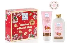 WHITE CASTLE KIT CONFEZIONE REGALO MANDORLA/PESCO CREMA DETOX EMOLLIENTE BAGNO DOCCIA PURIFICANTE
